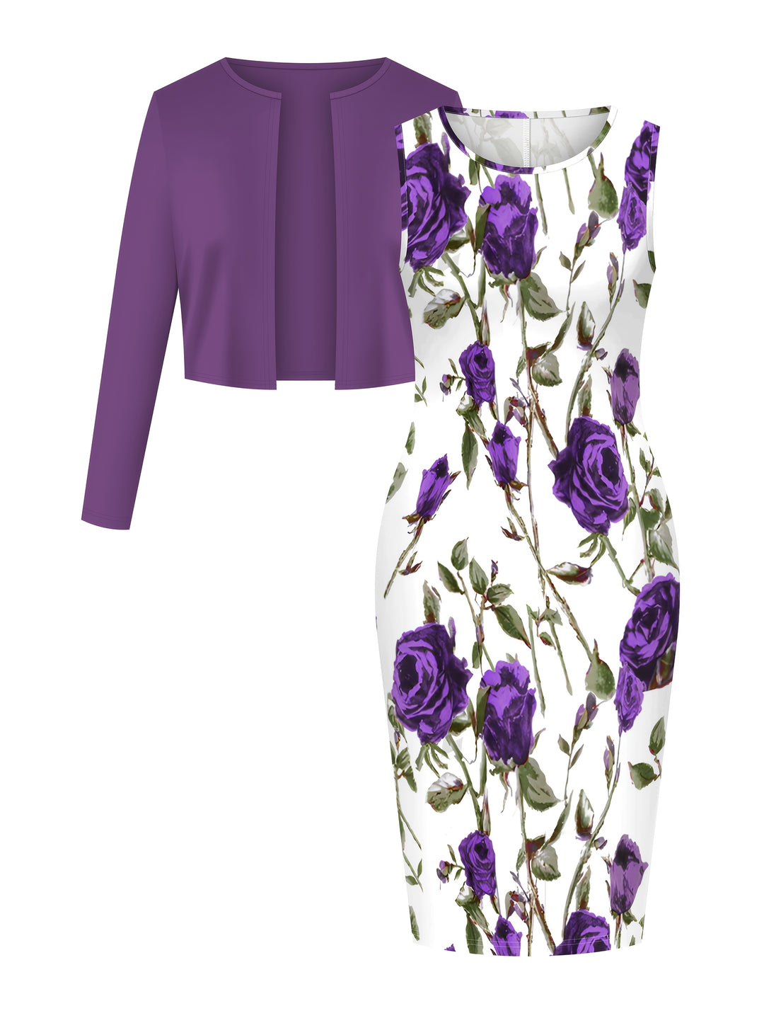 Thalia Elegant Floral Dress & Cardigan Set