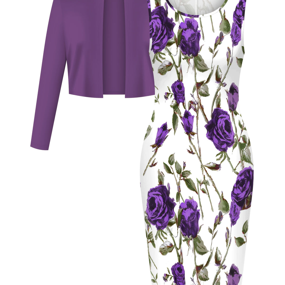 Thalia Elegant Floral Dress & Cardigan Set